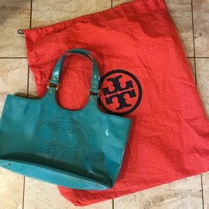 Authentic, teal patent leather Tory Burch bag
